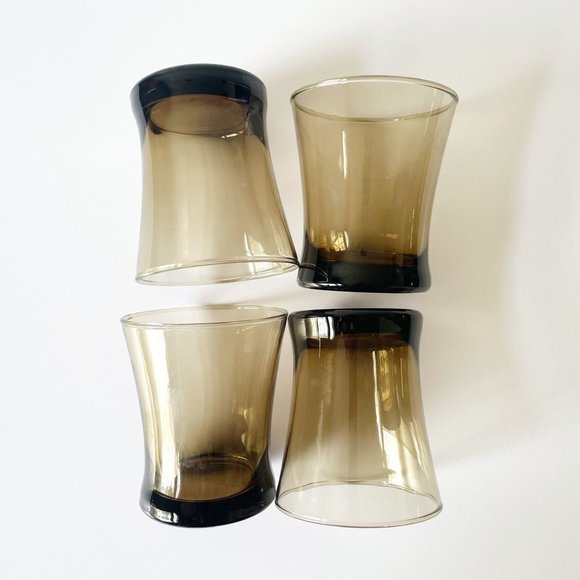 Anchor Hocking Linden Whiskey Rocks Glasses Smoke Brown Tumblers Old Fashion Set - Picture 8 of 10